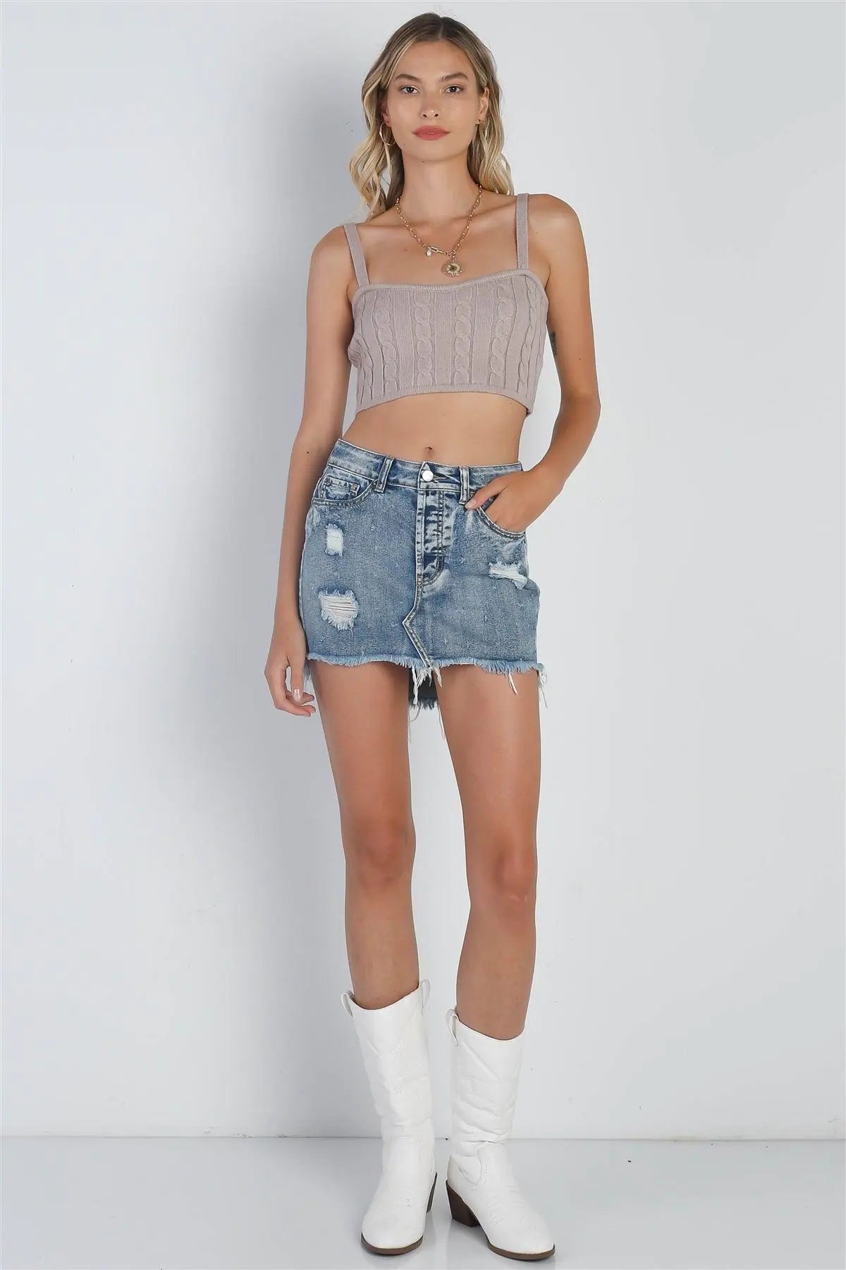 Mocha Cable Knit Sleeveless Crop Top - My Store