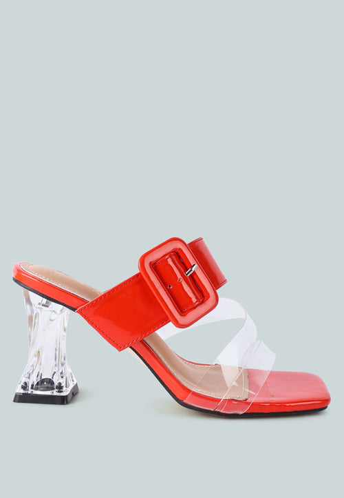 City Girl Buckle Detail Clear Spool Heel Sandals - My Store