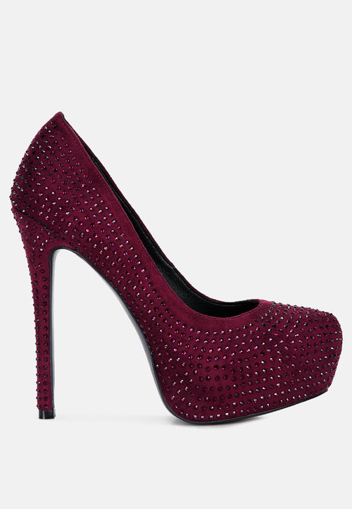 Clarisse Diamante Faux Suede High Heeled Pumps - My Store