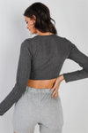 Charcoal Bow Detail V-Neck Long Sleeve Top /3-2-1 - My Store