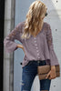 Chic Purple Crochet Lace Button Blouse Top - My Store