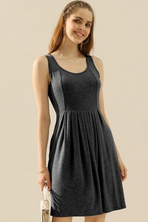 Doublju Full Size Round Neck Ruched Sleeveless Dress with Pockets - My Store