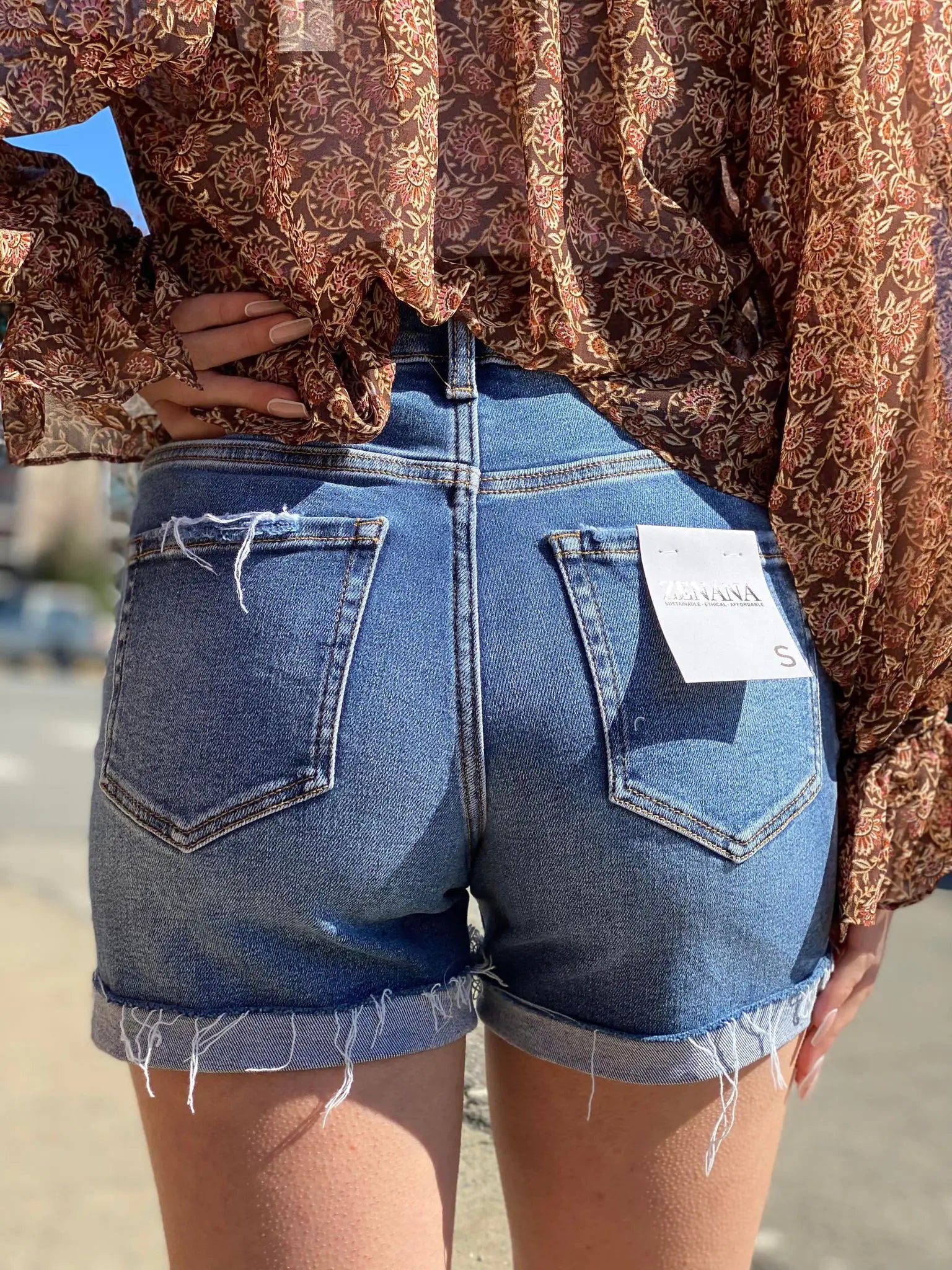 ZENANA DISTRESSED CUFFED RAW HEM DENIM SHORTS - My Store