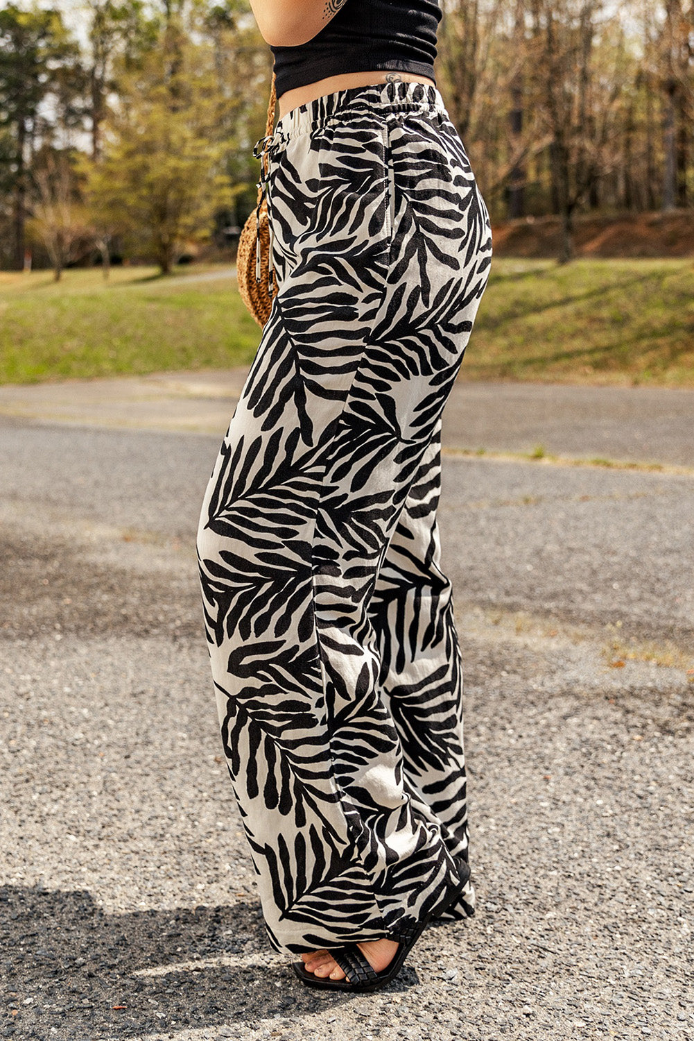 Printed Drawstring Waist Pants with Pockets - My Store