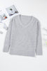 Light Grey Oversized V Neck Drop Shoulder Sweater with Eyelet Detail - My Store