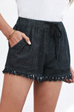 Casual Black Pocketed Frayed Denim Shorts - My Store