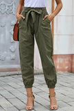 Khaki Solid Color Frock-style Pants with Belt - My Store