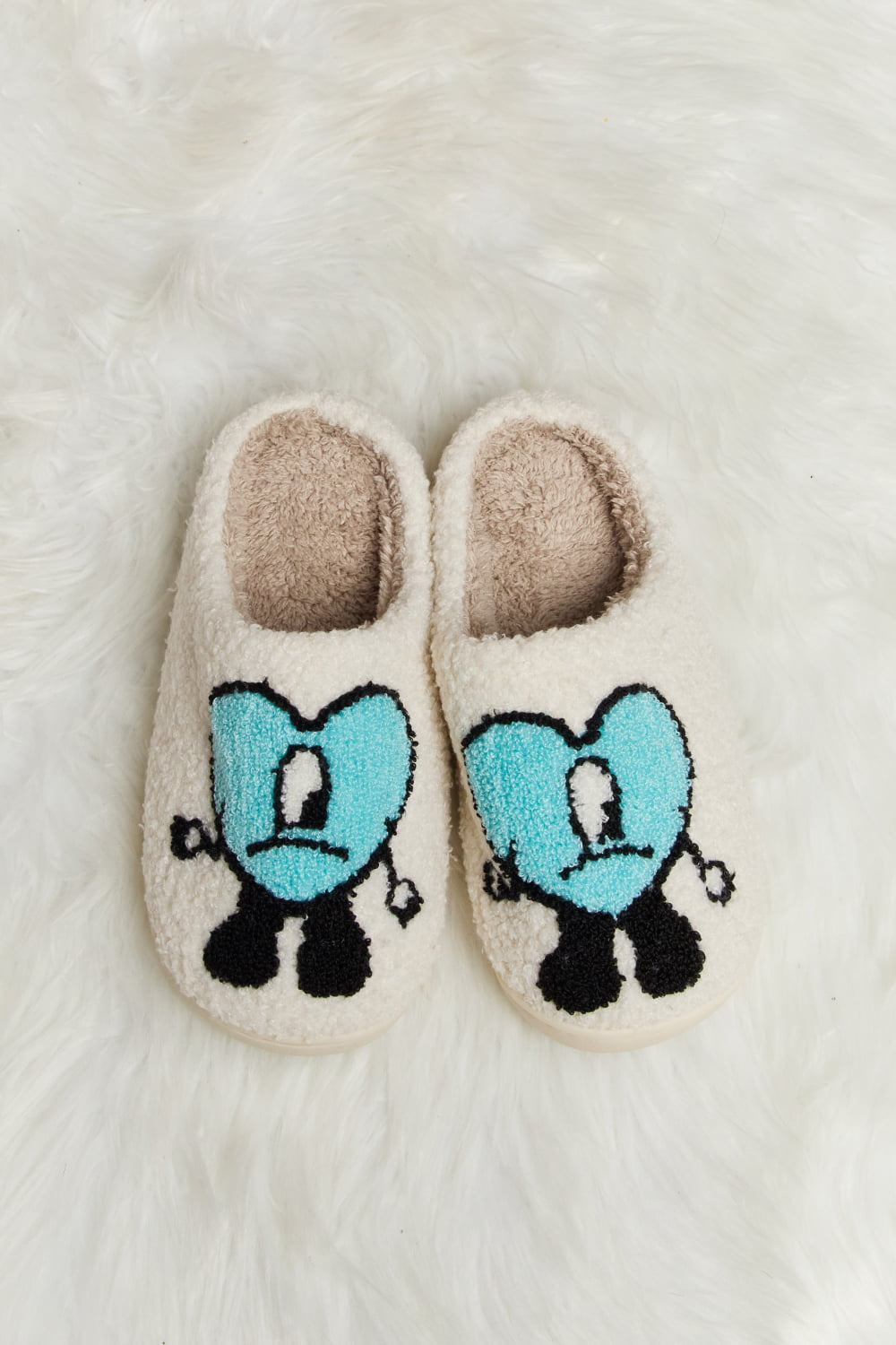 Melody Love Heart Print Plush Slippers - My Store