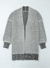 Gray Plaid Knitted Long Open Front Cardigan - My Store