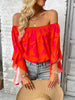 Printed Off-Shoulder Bell Sleeve Blouse - My Store