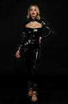 Women's Shiny Patent Leather Catsuit in Black Sexy Latex Bodysuit with - My Store