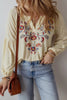 Embroidered Notched Long Sleeve Blouse - My Store