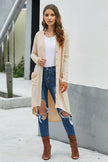 Apricot Selected Button Down Pocketed Knit High Low Long Cardigan - My Store