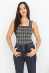 Plaid Ruffle Straps Fitted Bodysuit - My Store