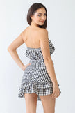 Plaid Strapless Crop Top & High Waist Flare Hem Mini Skirt Set - My Store