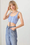 Solid Lace Up Sleeveless Round Neckline Front & Back Crop Top - My Store