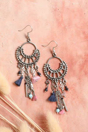 Dangling Rose Quartz & Fringe Earrings - My Store