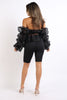 Sexy Organza Sleeve Detailed Top & Matching Shorts 2 Piece Set Black - My Store