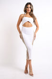 Sexy Cut Out Rhinestone Fishnet Contrast Clubwear Party Dress WHITE - My Store