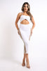 Sexy Cut Out Rhinestone Fishnet Contrast Clubwear Party Dress WHITE - My Store