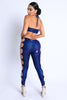 Glittery Cutout Halter Neck Keyhole Sexy Party Jumpsuit BLUE/FUCHSIA - My Store