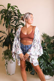 Tropical Leaves Draped Sleeve Kimono - My Store