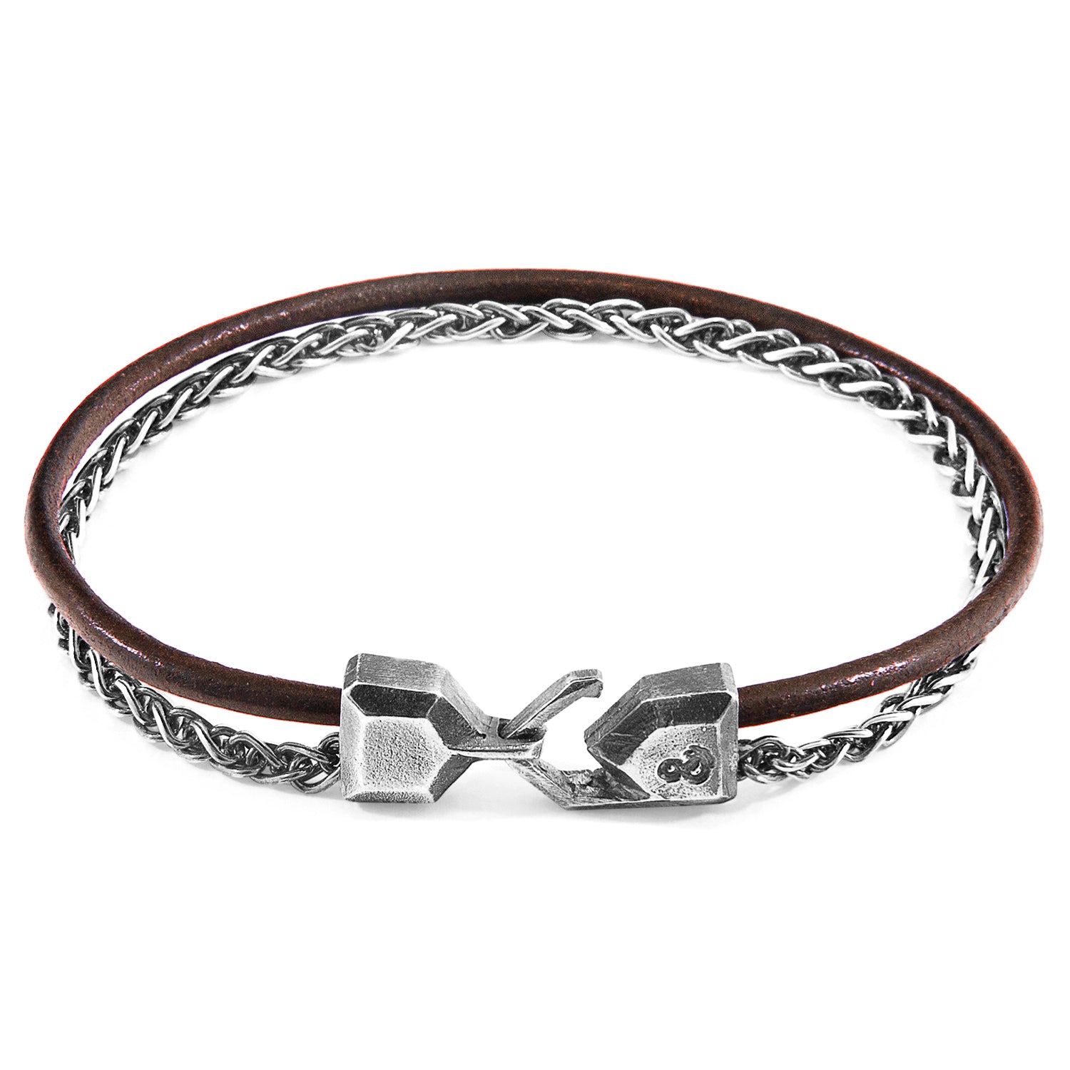 Mocha Brown Staysail Mast Silver and Round Leather Bracelet - My Store