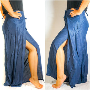 Solid Blue Palazzo Wrap Pants, Hippie Pants, Boho Harem Flow Pants - My Store