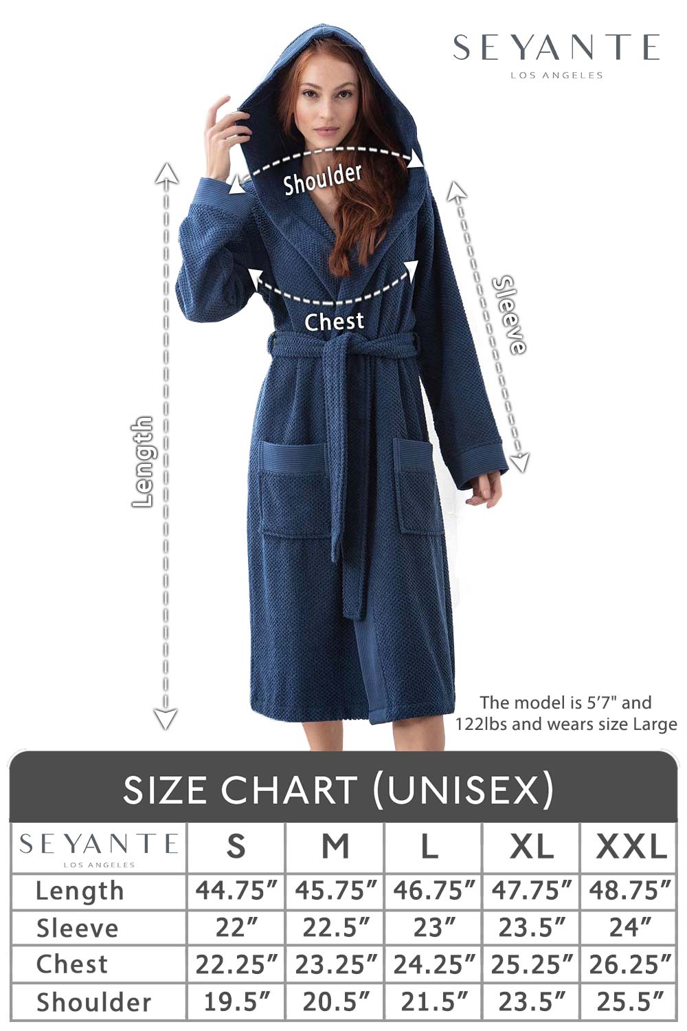 Women's Navy Blue Turkish Cotton Hooded Terry Bathrobe - My Store