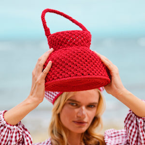 PETITE NAGA Macrame Vessel Basket Bag, in Red - My Store