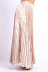 Elastic High Waist A-Line Pleated Satin Maxi Skirt TAUPE - My Store