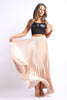 Elastic High Waist A-Line Pleated Satin Maxi Skirt TAUPE - My Store