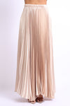 Elastic High Waist A-Line Pleated Satin Maxi Skirt TAUPE - My Store