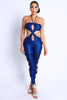 Glittery Cutout Halter Neck Keyhole Sexy Party Jumpsuit BLUE/FUCHSIA - My Store