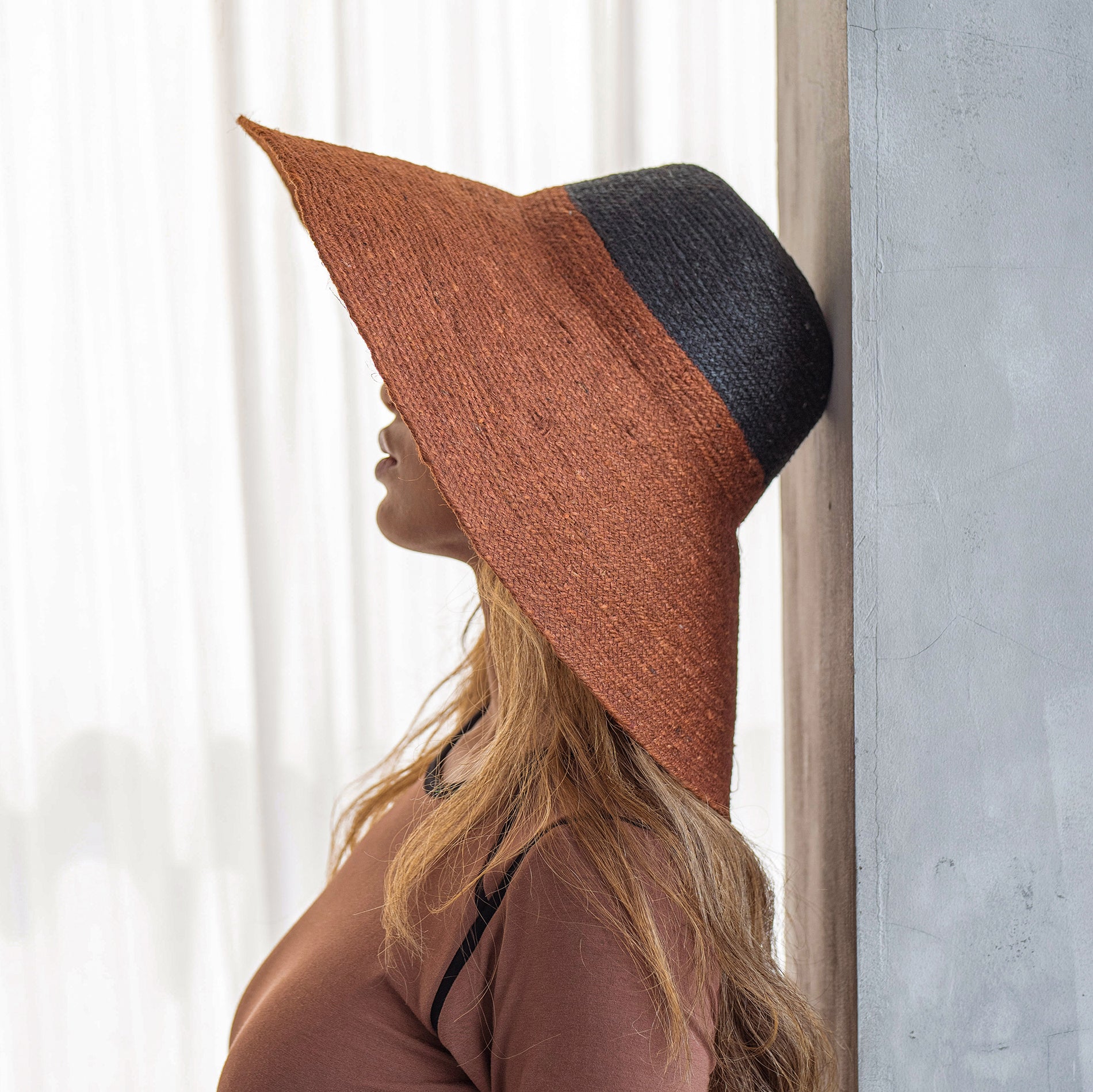 RIRI DUO Jute Straw Hat, in Burnt Sienna & Black - My Store