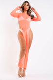 Sexy Mesh Cover Up Jumpsuit Summer Bodycon Beachwear NEON CORAL - My Store