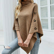 Womens Turtleneck Poncho With Side Buttons Details - My Store