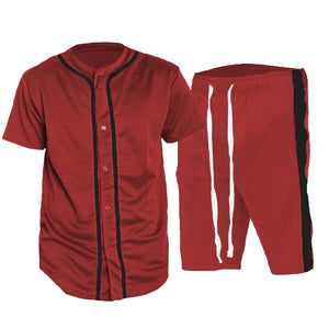 Red Black Baseball Jersey Short Set - My Store