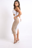 Sexy Cut Out Rhinestone Fishnet Contrast Clubwear Party Dress WHITE - My Store