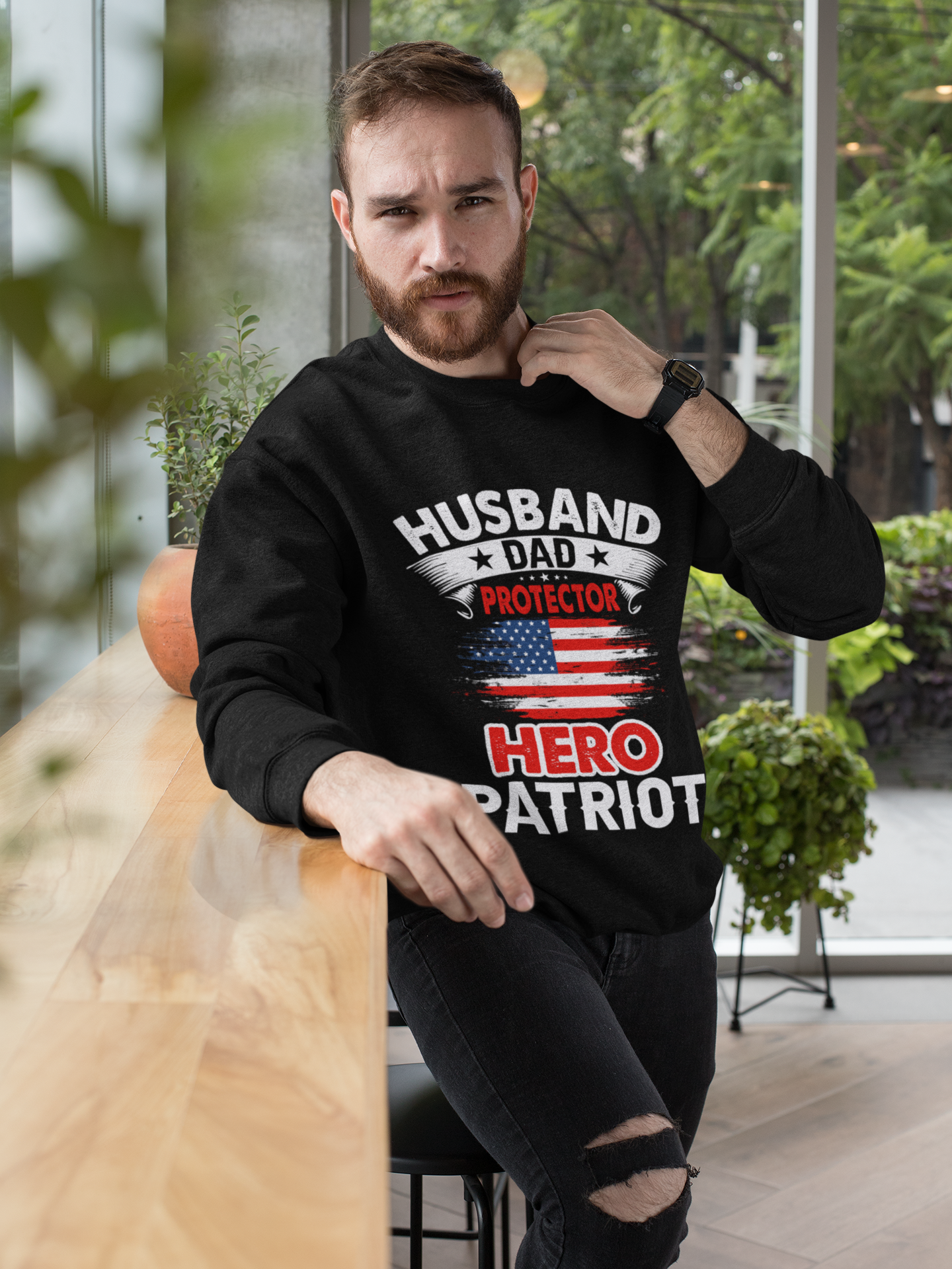 Husband, Dad, Protector, Hero, Patriot Crewneck Sweatshirt - My Store