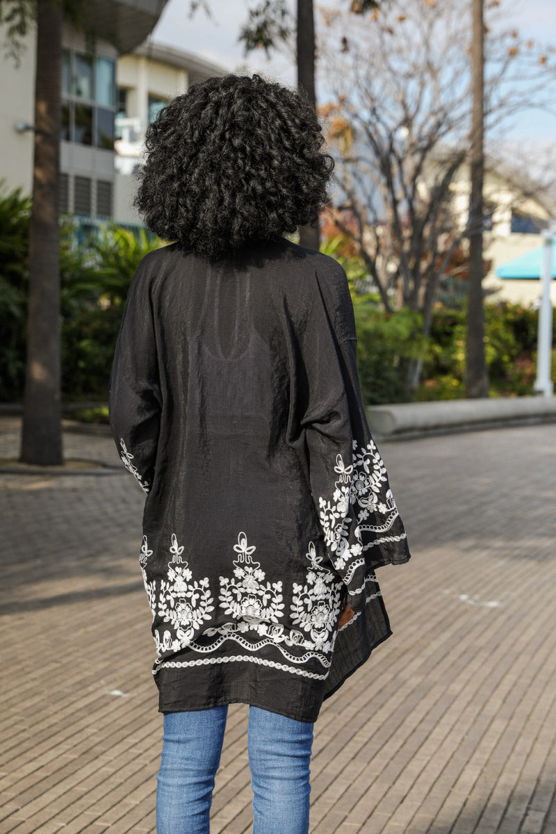 Embroidered Floral Vine Kimono - My Store