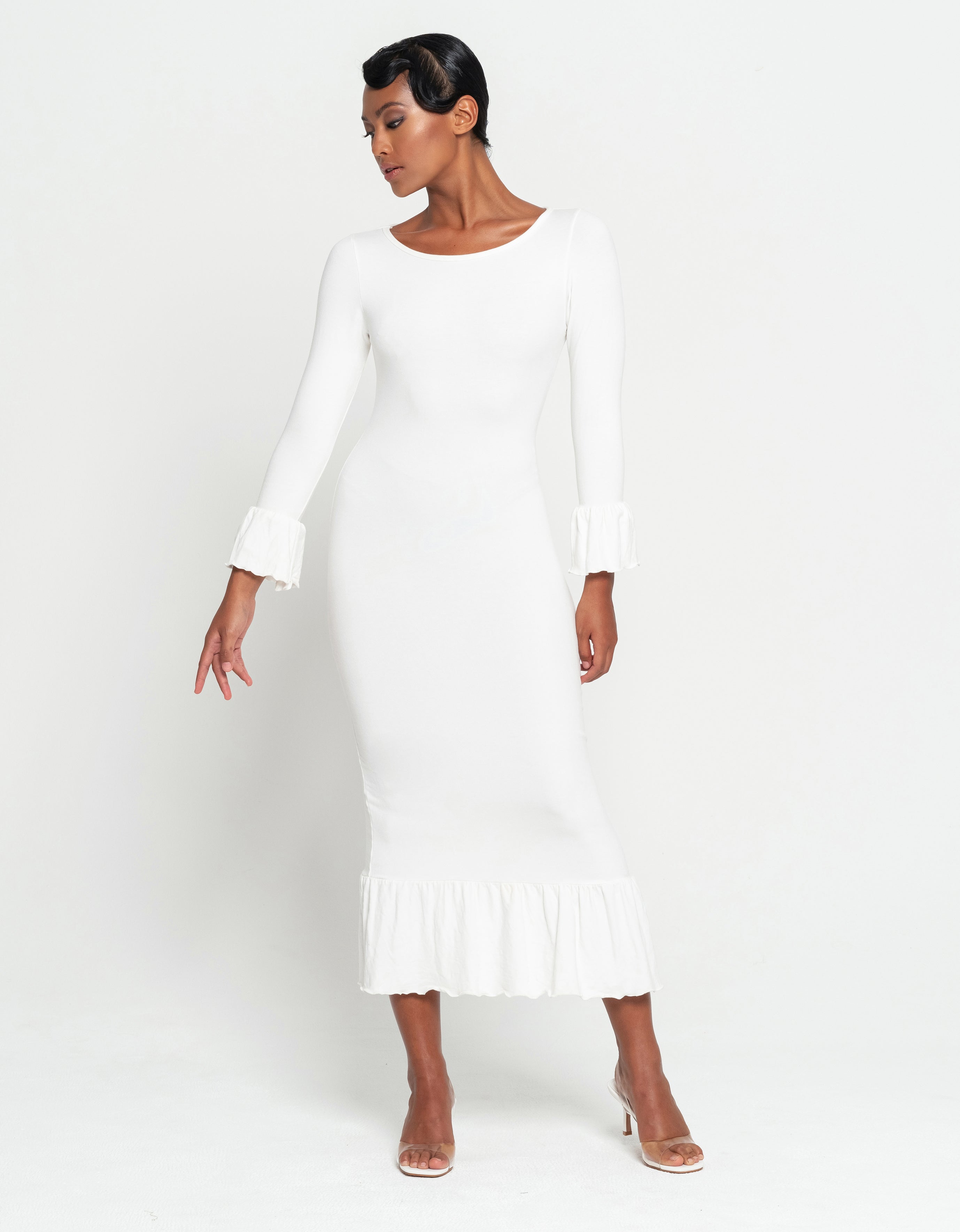 MARJORIE Bamboo Ruffle Dress, in Off-white - My Store