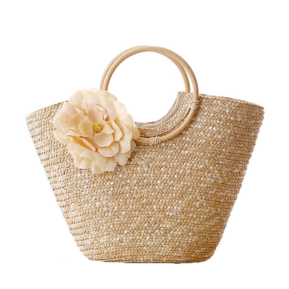 Woven Straw Totebag with Flowers - My Store