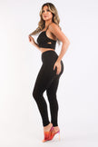 Mesh Contrast Sets Casual Sports Strappy Sleeve Top & Leggings BLACK - My Store