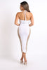 Sexy Cut Out Rhinestone Fishnet Contrast Clubwear Party Dress WHITE - My Store