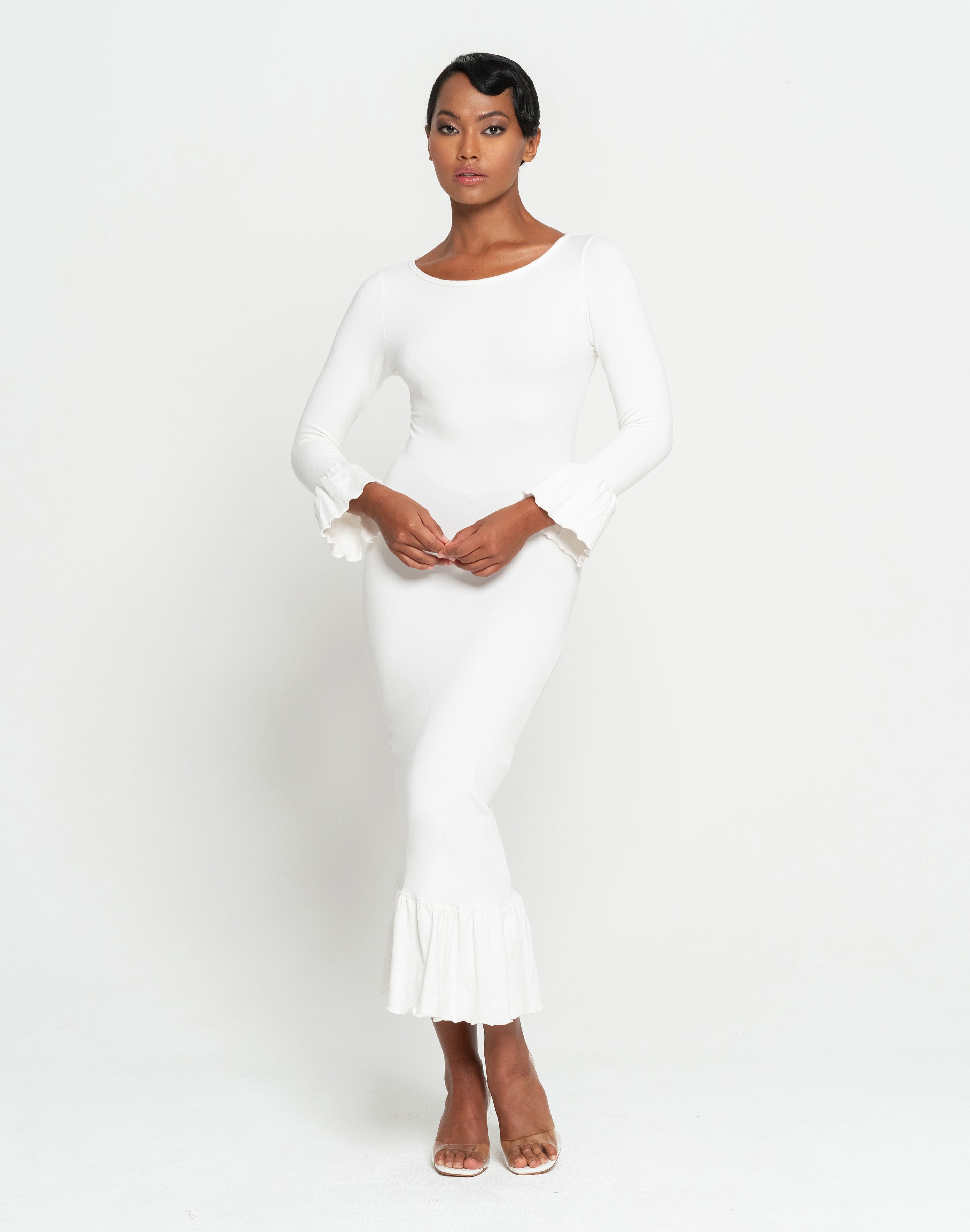 MARJORIE Bamboo Ruffle Dress, in Off-white - My Store