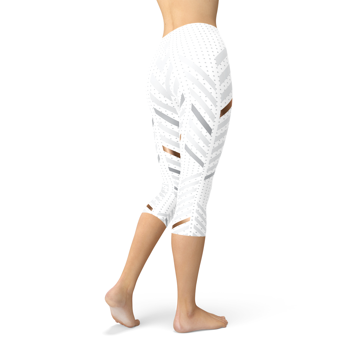 Womens White Stripes Capri Leggings - My Store