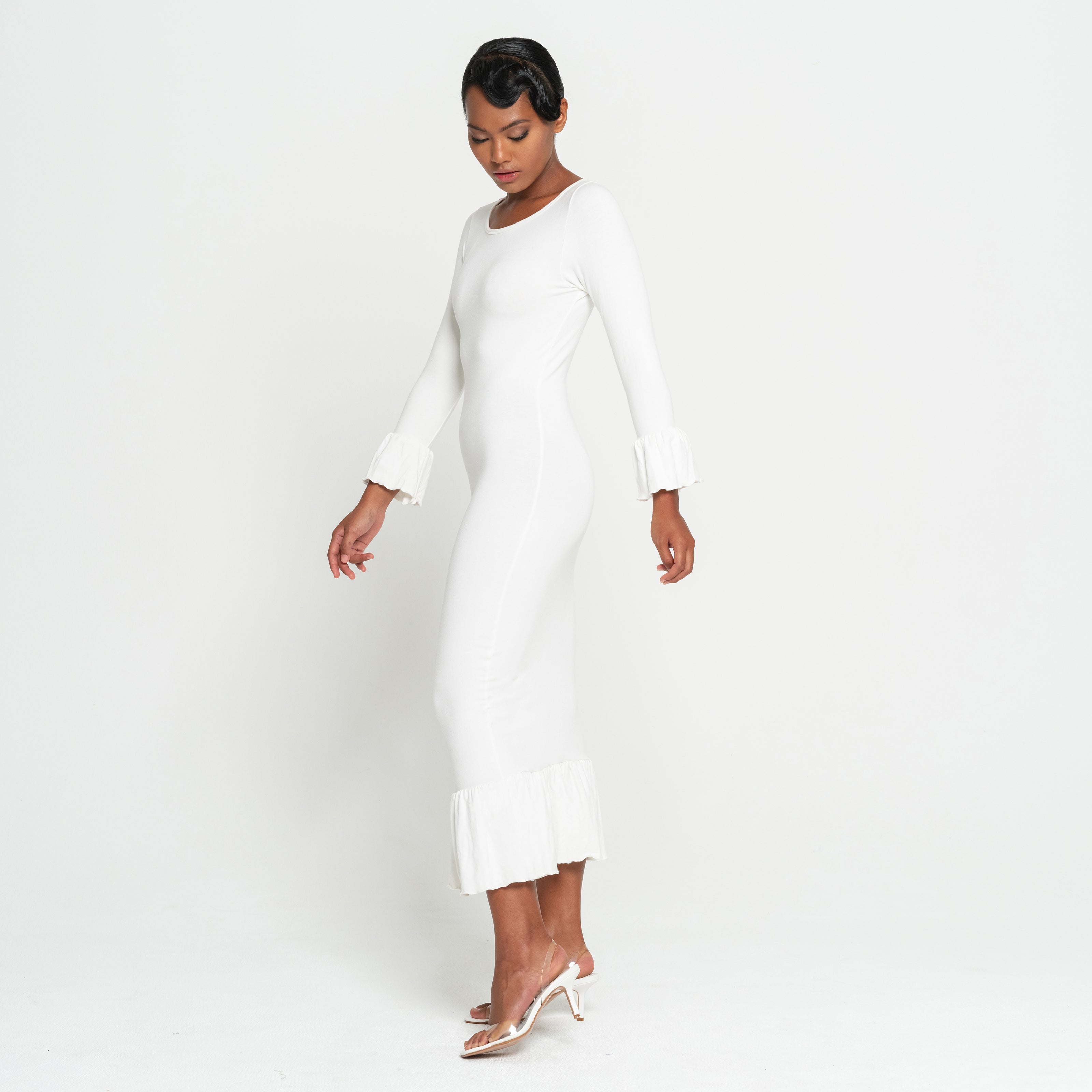 MARJORIE Bamboo Ruffle Dress, in Off-white - My Store