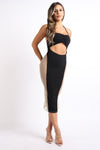 Sexy Cut Out Rhinestone Fishnet Contrast Clubwear Party Dress BLACK - My Store