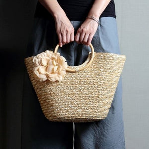 Woven Straw Totebag with Flowers - My Store